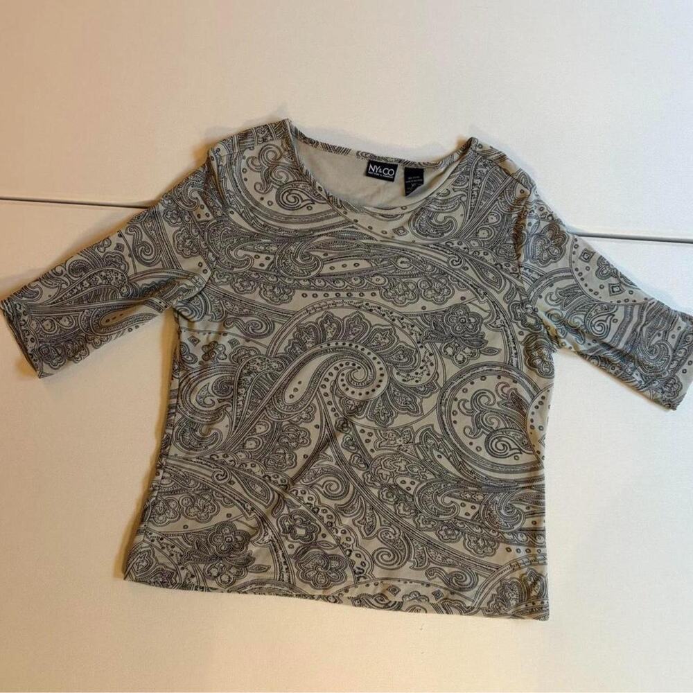 Vintage NY&CO Paisley Mesh Scoop Neck Top XL